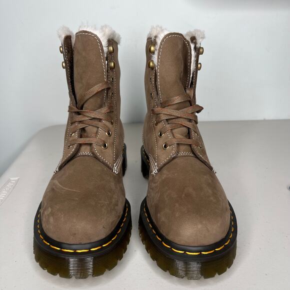 Dr. Martens Brown Ankle Boots with White Trim - Picture 2 of 8